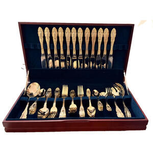 Towle TS545 Gold Flatware Service for 12 65 Pc w/ Chest Grand Duchess Style
